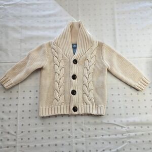 babyGap Ivory Cable-Knit Shawl Collar Button Cardigan Sweater